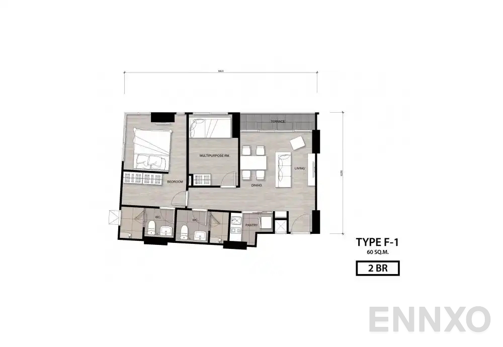 รูปแปลนห้อง Type F-1 ของโครงการ นิช โมโน เจริญนคร