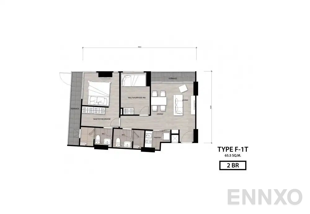 รูปแปลนห้อง Type F-1T ของโครงการ นิช โมโน เจริญนคร