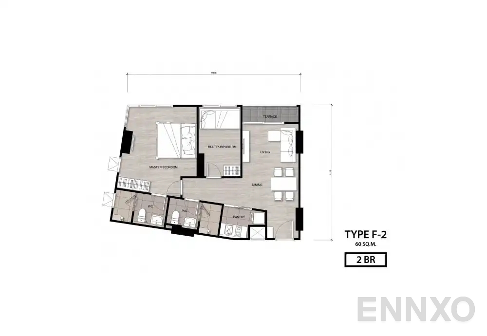 รูปแปลนห้อง Type F-2 ของโครงการ นิช โมโน เจริญนคร