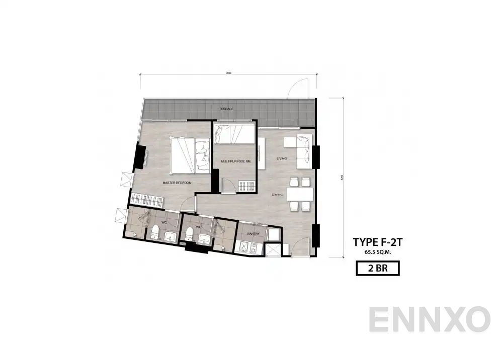 รูปแปลนห้อง Type F-2 ของโครงการ นิช โมโน เจริญนคร