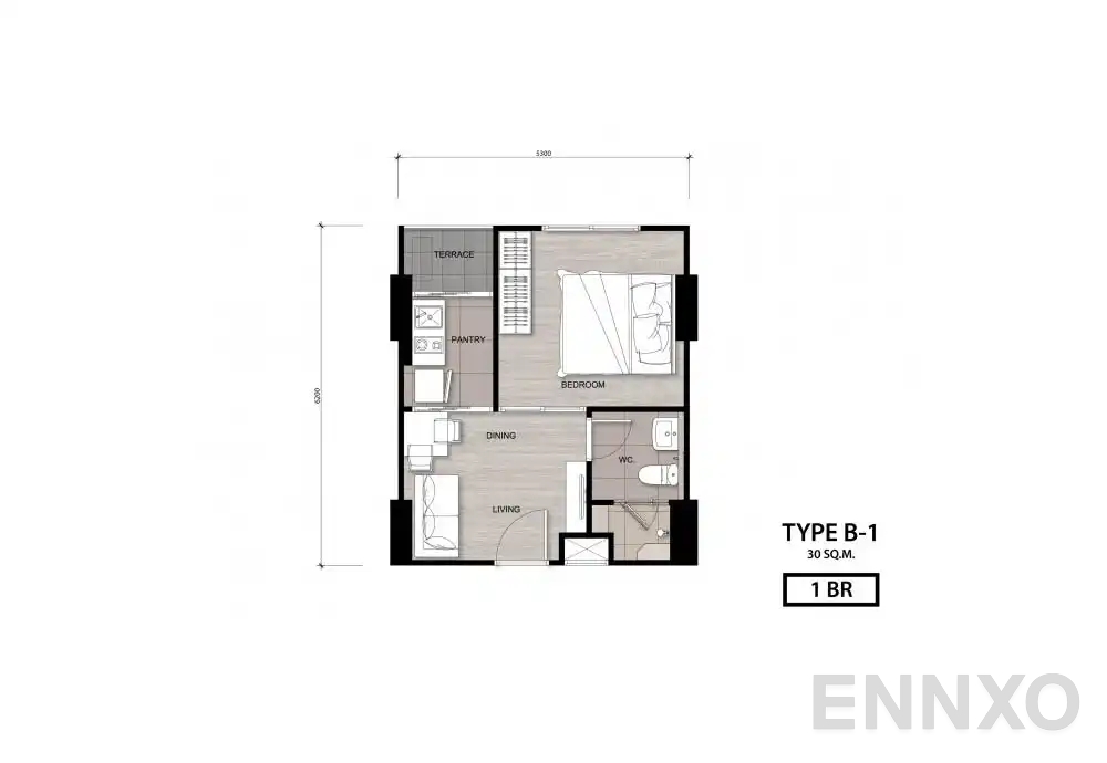 รูปแปลนห้อง Type B-1 ของโครงการ นิช โมโน เจริญนคร