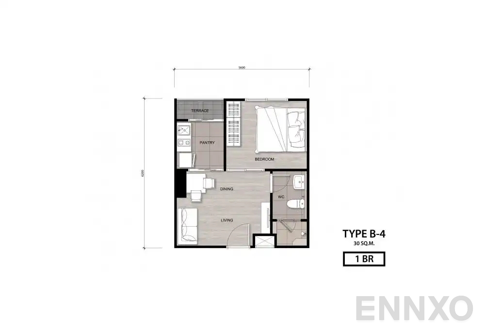 รูปแปลนห้อง Type B-4 ของโครงการ นิช โมโน เจริญนคร