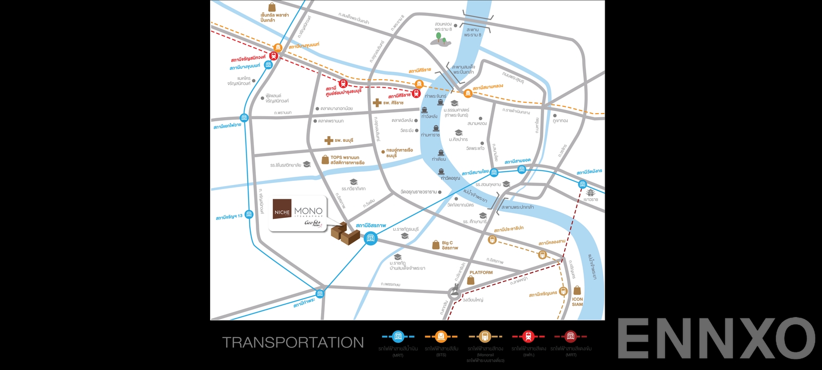 ภาพแผนที่แสดงที่ตั้งโครงการ Niche Mono Itsaraphap
(นิช โมโน อิสรภาพ) และสถานที่โดยรอบ