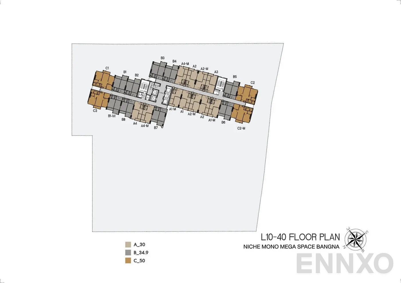 แปลนชั้น 10th - 40th Floor ของโครงการ นิช โมโน เมกะ สเปซ บางนา