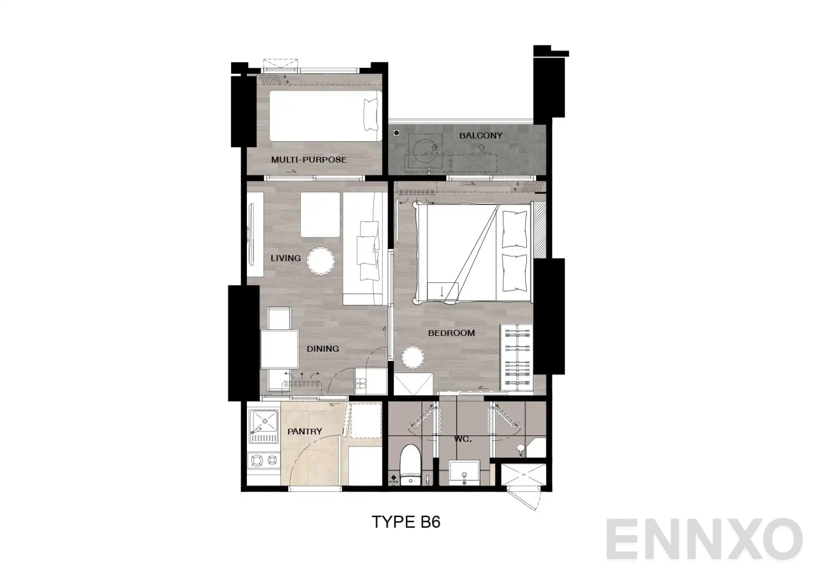 รูปแปลนห้อง Type B6 : 1-Bedroom Plus ของโครงการ นิช โมโน เมกะ สเปซ บางนา
