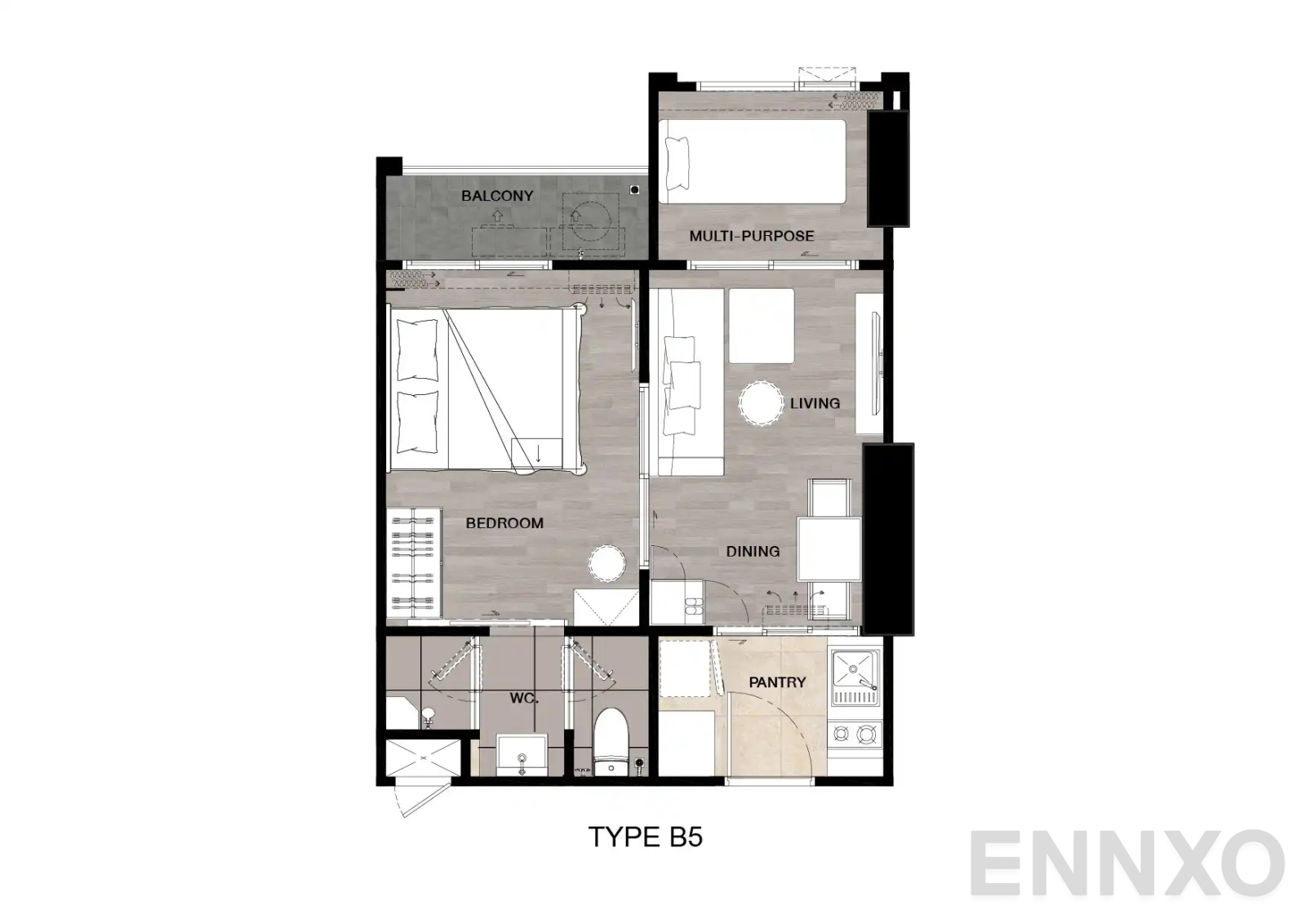 รูปแปลนห้อง Type B5 : 1-Bedroom Plus ของโครงการ นิช โมโน เมกะ สเปซ บางนา