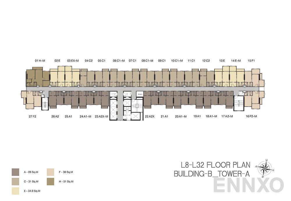 แปลนชั้น Tower A (8th -32th Floor) ของโครงการ Niche Mono Ramkhamhaeng