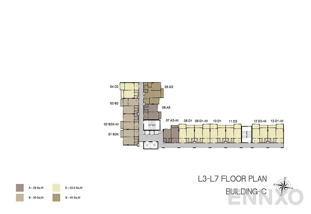 แปลนชั้น Building C (3rd -7th Floor) ของโครงการ Niche Mono Ramkhamhaeng