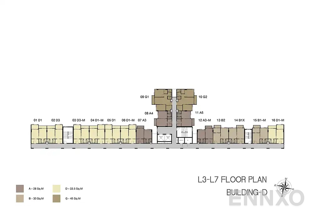 แปลนชั้น Building D (3rd - 7th Floor) ของโครงการ Niche Mono Ramkhamhaeng