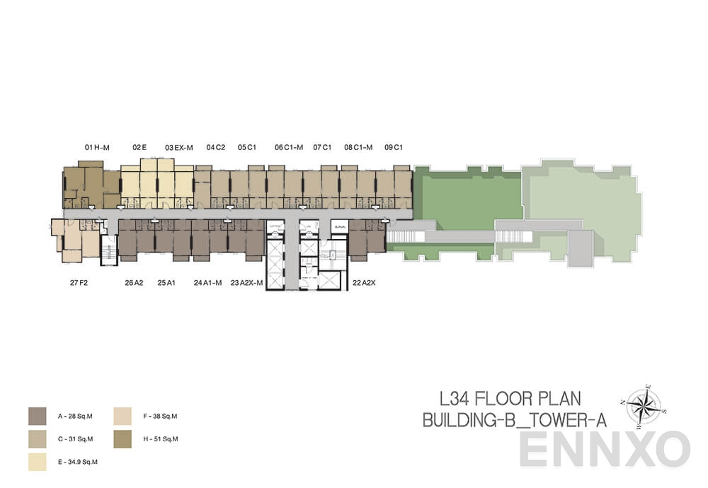 แปลนชั้น Building B Tower A (34th Floor) ของโครงการ Niche Mono Ramkhamhaeng