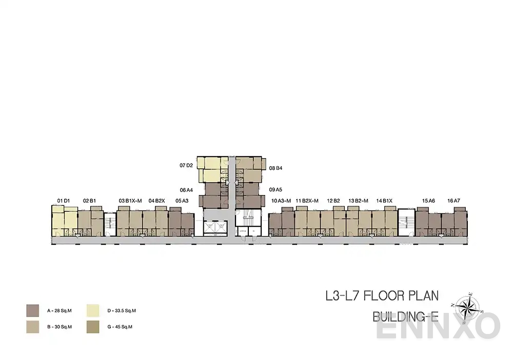 แปลนชั้น Building E (3rd - 7th Floor) ของโครงการ Niche Mono Ramkhamhaeng