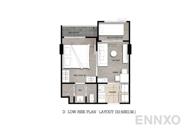 รูปแปลนห้อง Type D : 1-Bedroom Plus ของโครงการ Niche Mono Ramkhamhaeng