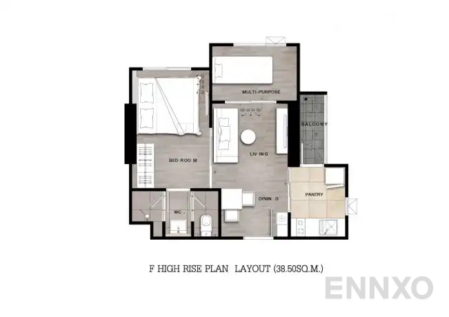 รูปแปลนห้อง Type F : 1-Bedroom Plus ของโครงการ Niche Mono Ramkhamhaeng