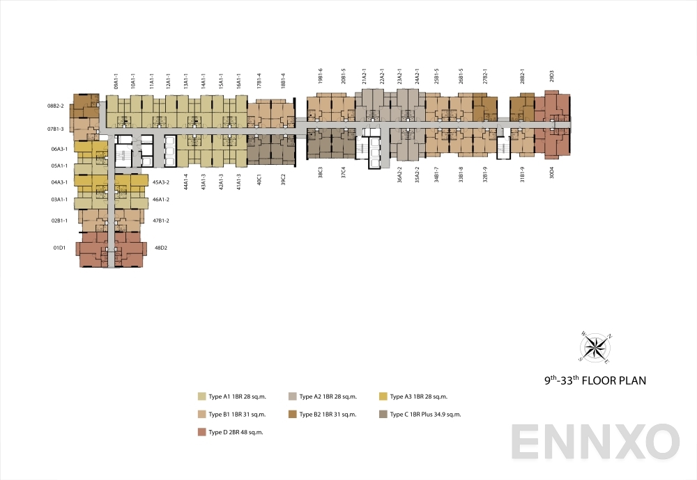 แปลนชั้น ชั้น 9-33 ของโครงการ Niche Mono Sukhumvit - Bearing