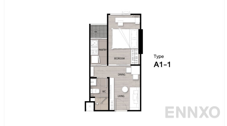 รูปแปลนห้อง Type A1-1 ของโครงการ Niche Mono Sukhumvit - Bearing