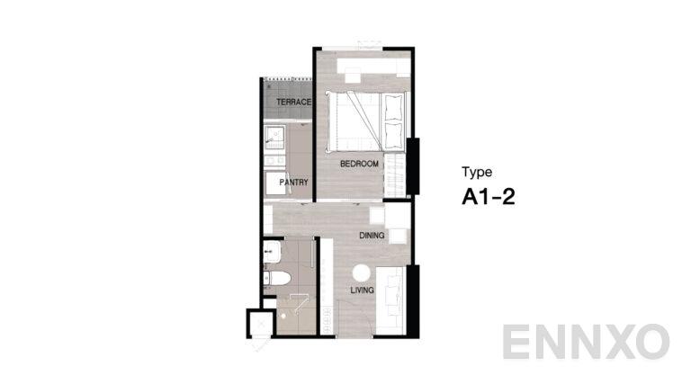 รูปแปลนห้อง Type A1-2 ของโครงการ Niche Mono Sukhumvit - Bearing