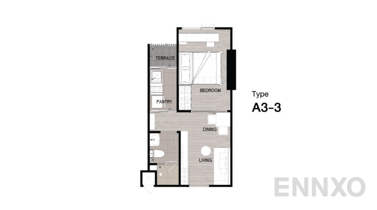 รูปแปลนห้อง Type A3-3 ของโครงการ Niche Mono Sukhumvit - Bearing