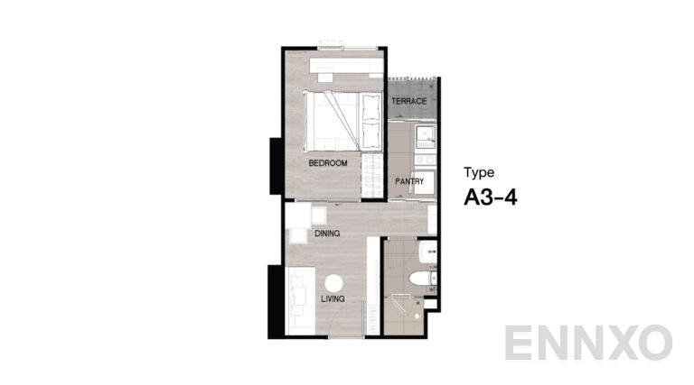 รูปแปลนห้อง Type A3-4 ของโครงการ Niche Mono Sukhumvit - Bearing