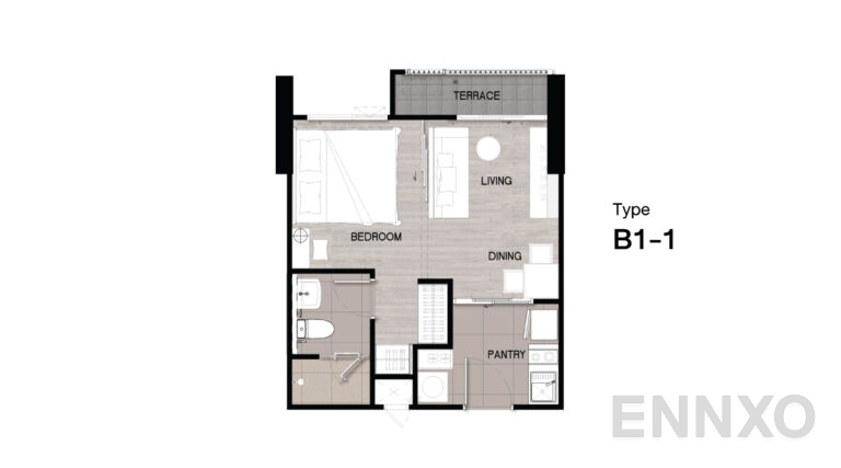 รูปแปลนห้อง Type B1-1 ของโครงการ Niche Mono Sukhumvit - Bearing