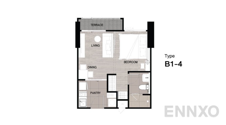 รูปแปลนห้อง Type B1-4 ของโครงการ Niche Mono Sukhumvit - Bearing