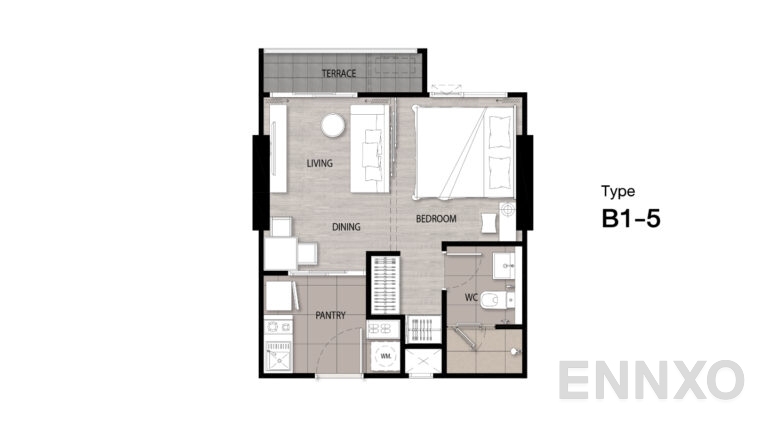 รูปแปลนห้อง Type B1-5 ของโครงการ Niche Mono Sukhumvit - Bearing
