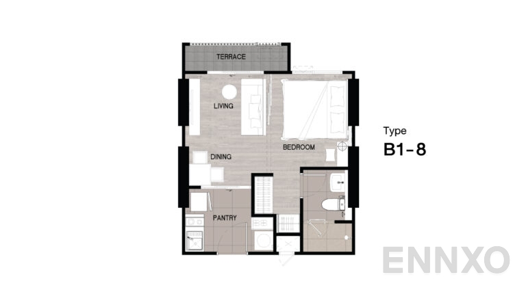 รูปแปลนห้อง Type B1-8 ของโครงการ Niche Mono Sukhumvit - Bearing