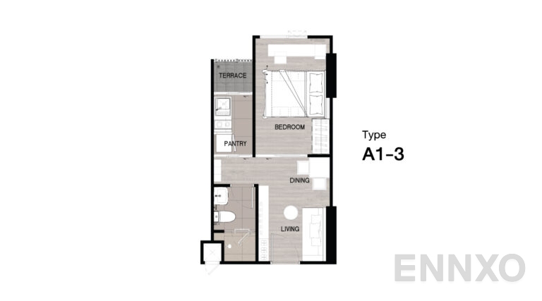 รูปแปลนห้อง Type A1-3 ของโครงการ Niche Mono Sukhumvit - Bearing