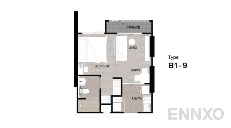 รูปแปลนห้อง Type B1-9 ของโครงการ Niche Mono Sukhumvit - Bearing