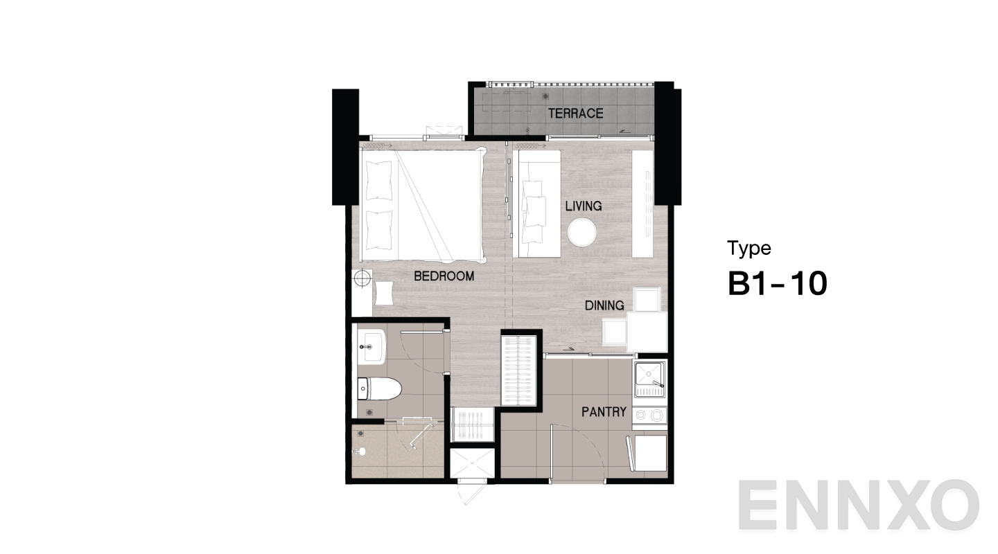 รูปแปลนห้อง Type B1-10 ของโครงการ Niche Mono Sukhumvit - Bearing