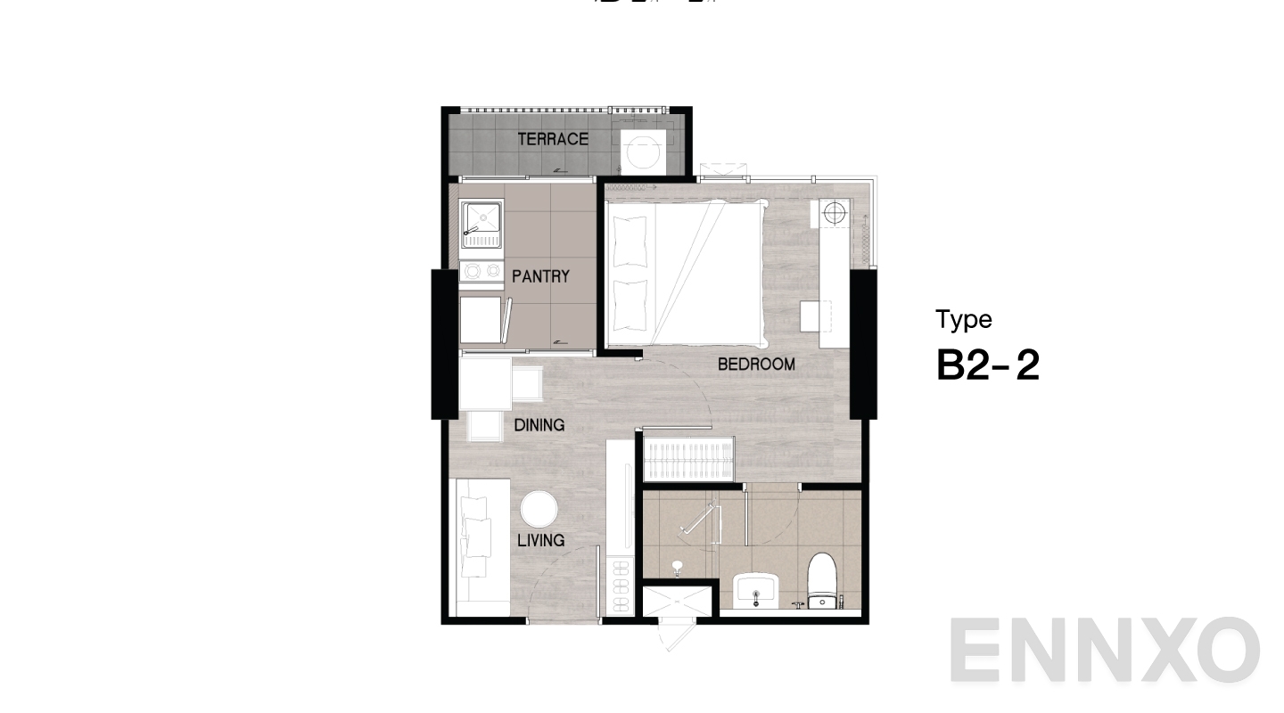 รูปแปลนห้อง Type B2-2 ของโครงการ Niche Mono Sukhumvit - Bearing