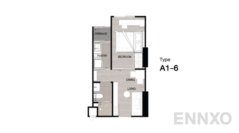 รูปแปลนห้อง Type A1-6 ของโครงการ Niche Mono Sukhumvit - Bearing