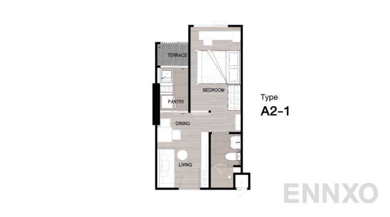 รูปแปลนห้อง Type A2-1 ของโครงการ Niche Mono Sukhumvit - Bearing