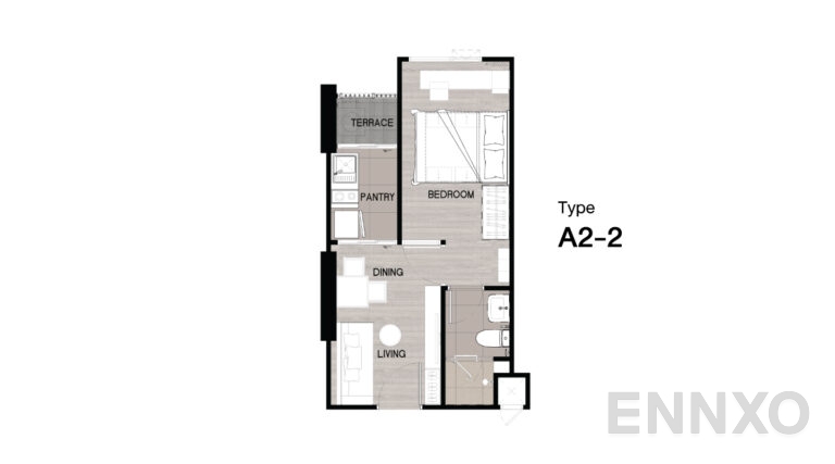 รูปแปลนห้อง Type A2-2 ของโครงการ Niche Mono Sukhumvit - Bearing