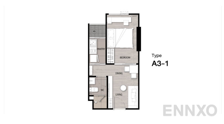 รูปแปลนห้อง Type A3-1 ของโครงการ Niche Mono Sukhumvit - Bearing