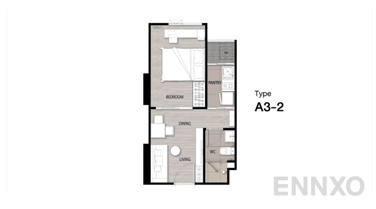 รูปแปลนห้อง Type A3-2 ของโครงการ Niche Mono Sukhumvit - Bearing