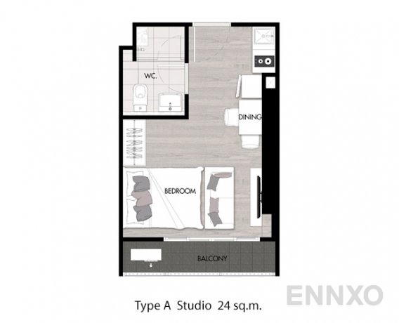 รูปแปลนห้อง Type A ของโครงการ นิช โมโน สุขุมวิท - ปู่เจ้า