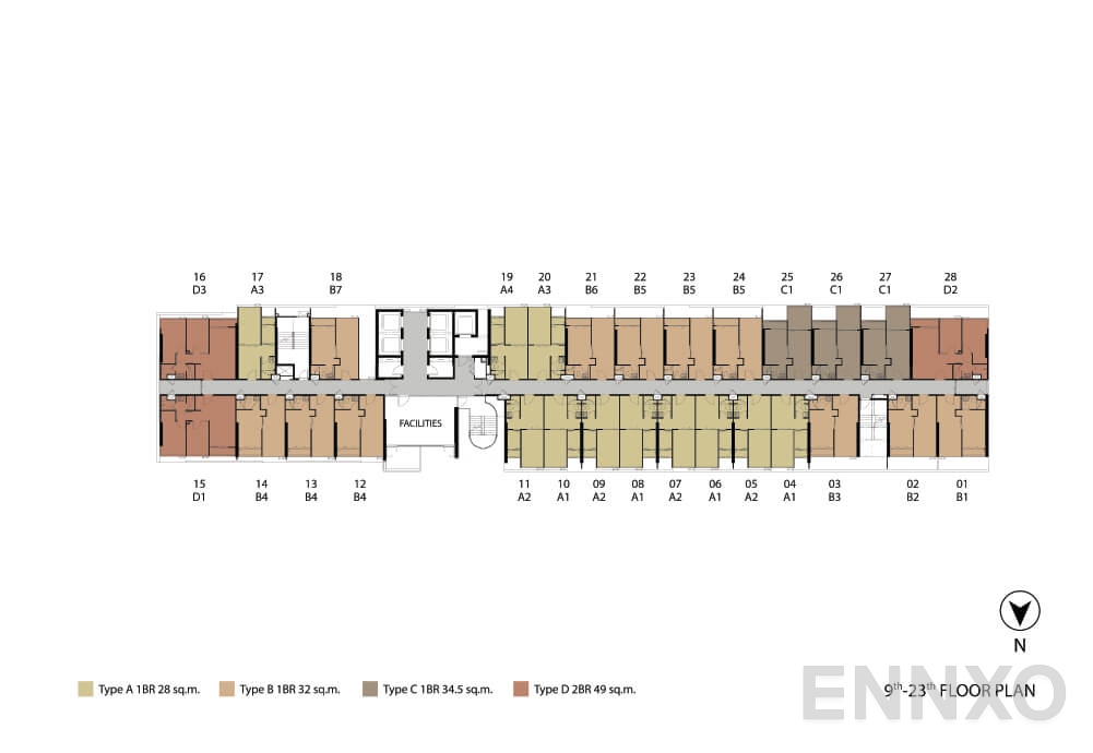 แปลนชั้น ชั้น 9 - 23 ของโครงการ Niche Pride Taopoon - Interchange