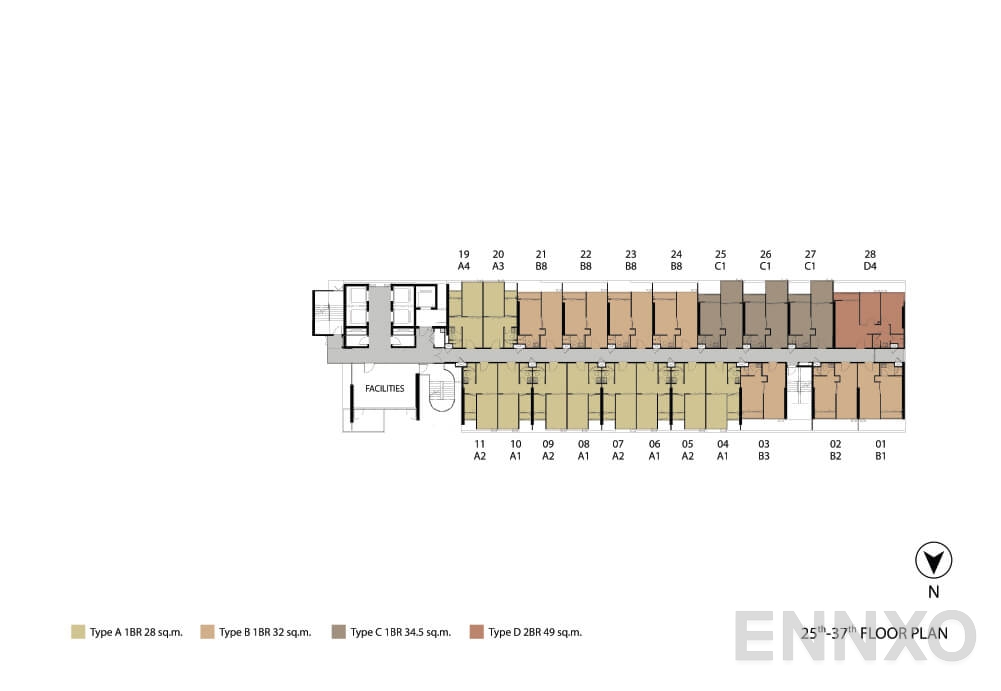 แปลนชั้น ชั้น 25 - 37 ของโครงการ Niche Pride Taopoon - Interchange