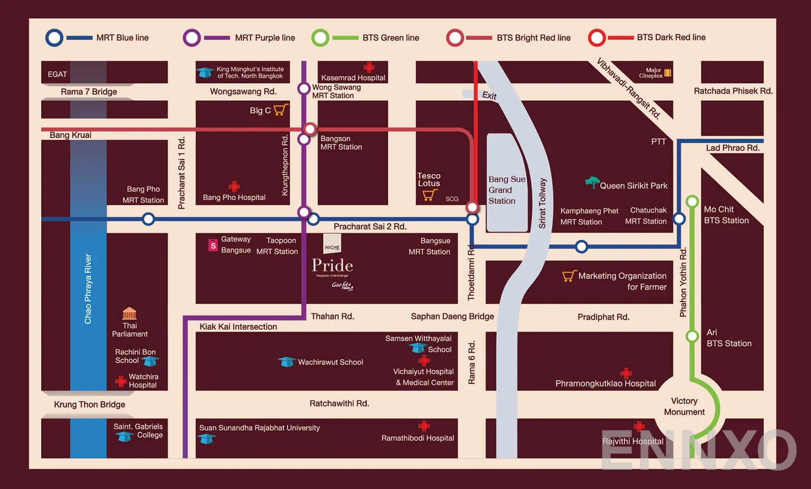 ภาพแผนที่แสดงที่ตั้งโครงการ Niche Pride Taopoon - Interchange และสถานที่โดยรอบ