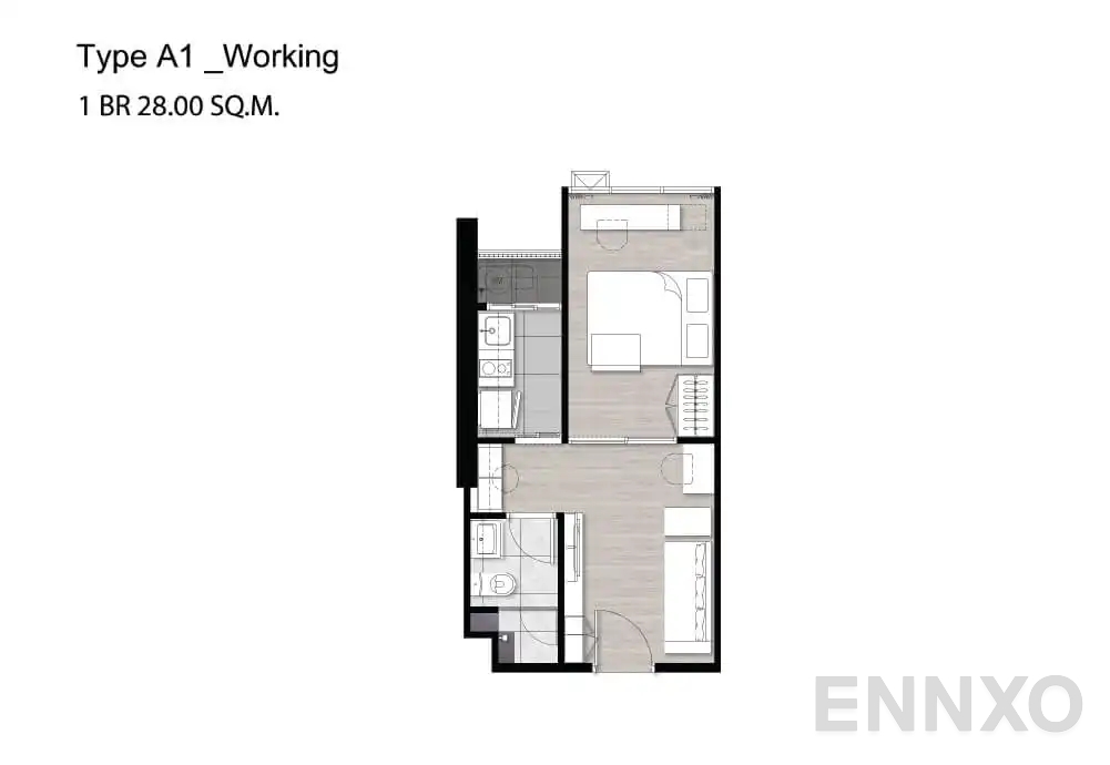 รูปแปลนห้อง A1 Working ของโครงการ Niche Pride Taopoon - Interchange