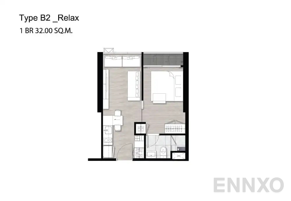 รูปแปลนห้อง B2 Relax ของโครงการ Niche Pride Taopoon - Interchange