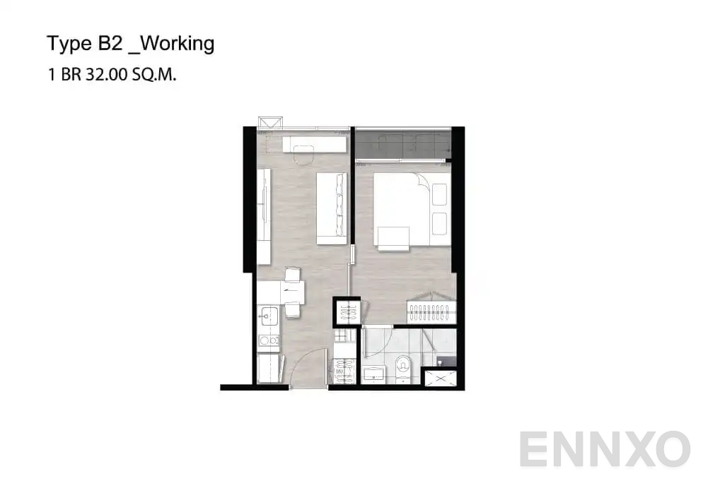 รูปแปลนห้อง B2 Working ของโครงการ Niche Pride Taopoon - Interchange