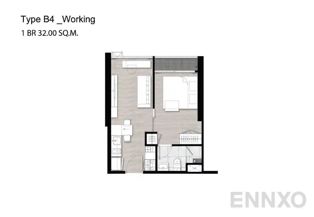 รูปแปลนห้อง B4 Working ของโครงการ Niche Pride Taopoon - Interchange