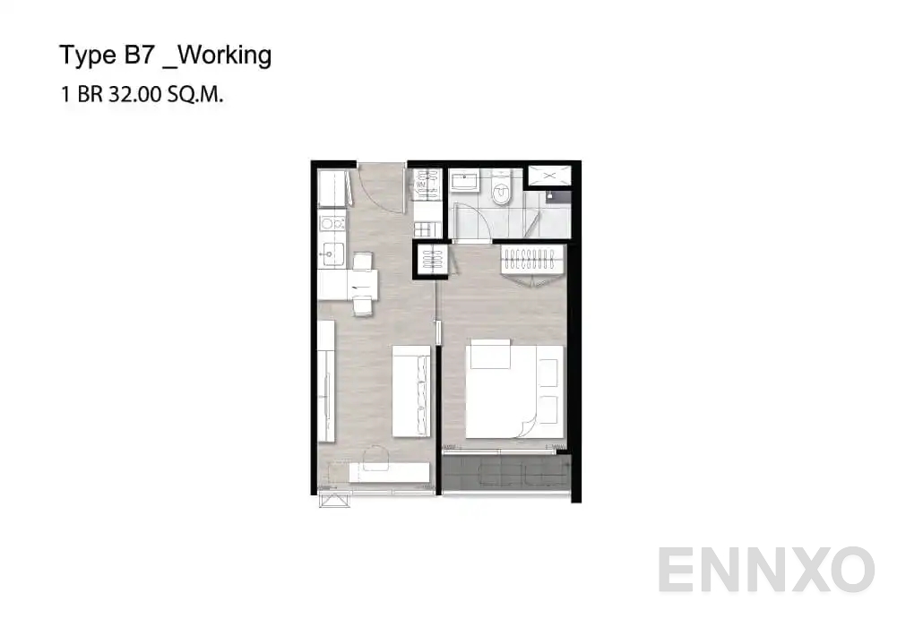 รูปแปลนห้อง B7 Working ของโครงการ Niche Pride Taopoon - Interchange