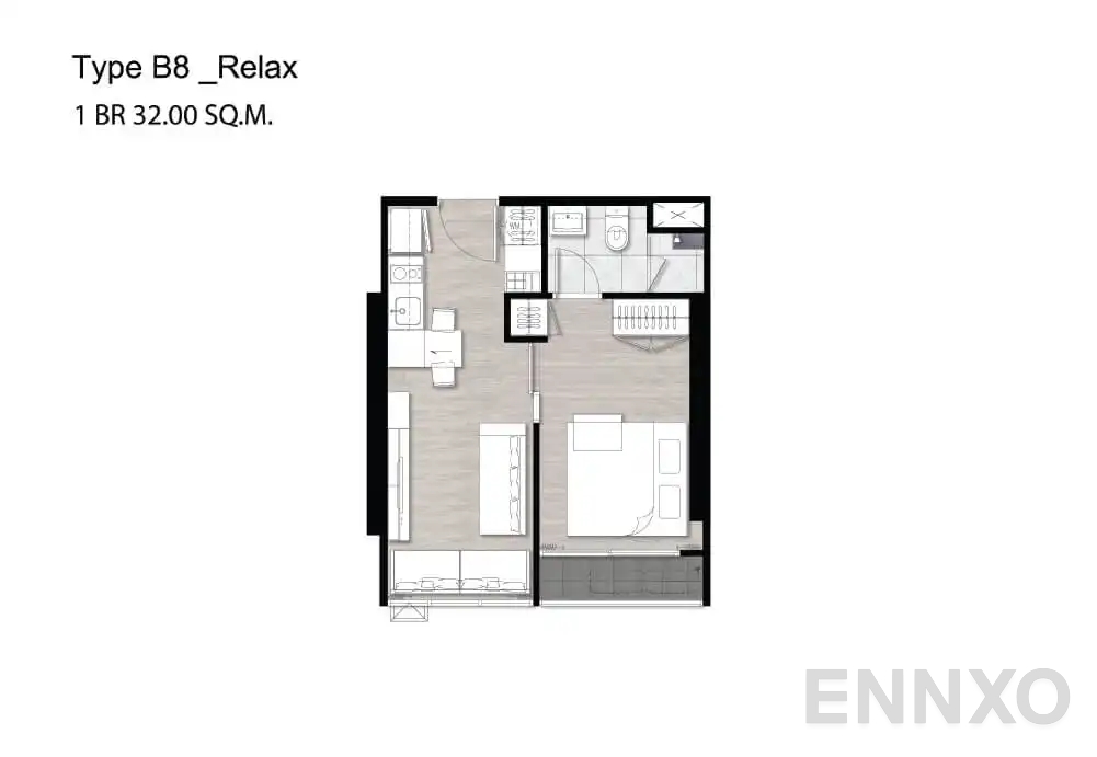 รูปแปลนห้อง B8 Relax ของโครงการ Niche Pride Taopoon - Interchange