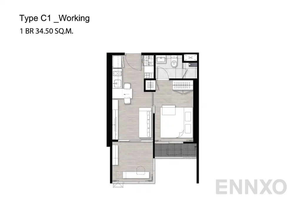 รูปแปลนห้อง C1 Working ของโครงการ Niche Pride Taopoon - Interchange