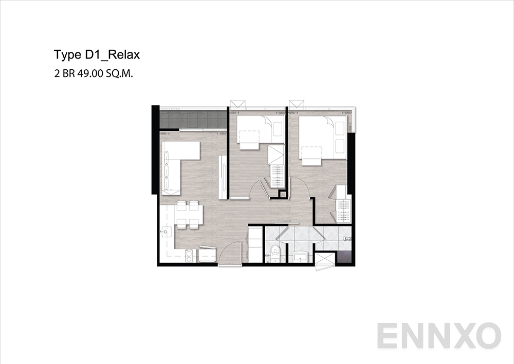 รูปแปลนห้อง D1 Relax ของโครงการ Niche Pride Taopoon - Interchange