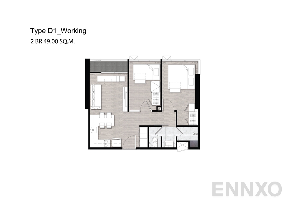 รูปแปลนห้อง D1 Working ของโครงการ Niche Pride Taopoon - Interchange