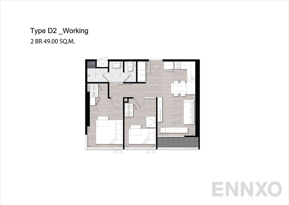 รูปแปลนห้อง D2 Working ของโครงการ Niche Pride Taopoon - Interchange