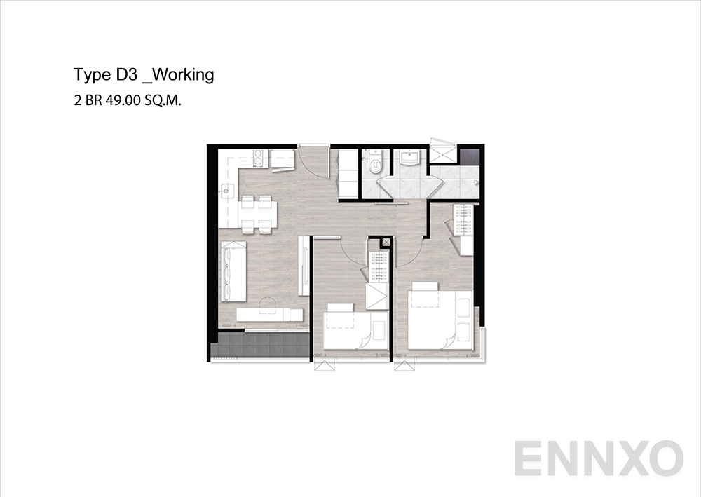 รูปแปลนห้อง D3 Working ของโครงการ Niche Pride Taopoon - Interchange